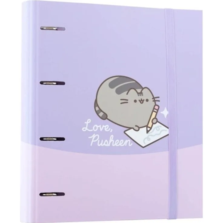 Pusheen A4 Ordner Moments Kollektion, 4-Ring-Mechanik, violett mit elastischem Band