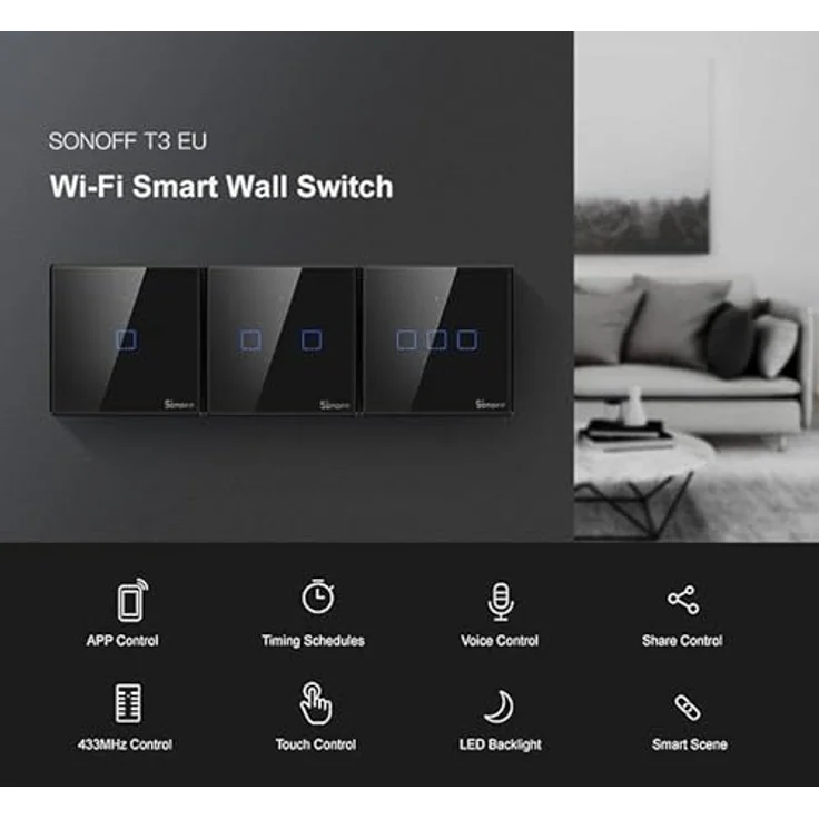 Sonoff Smart Switch WiFi + RF 433 T3 EU TX (2-Kanal) - Smart Home Schalter mit WiFi und RF 433, 2-Kanal, EU Version – Bild 5
