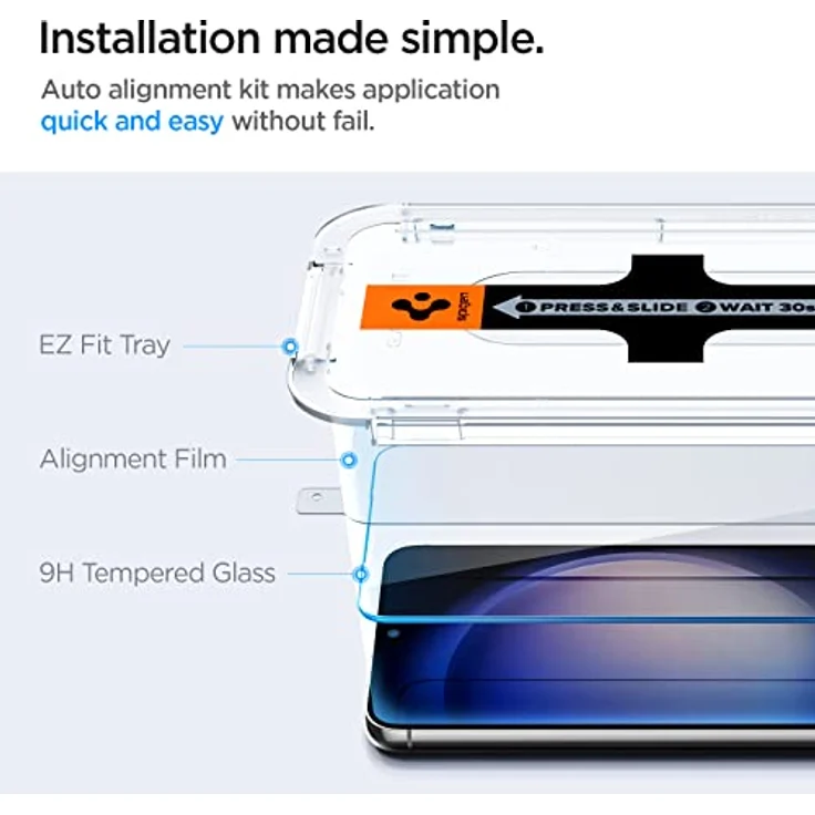 Spigen Glas.tR EZ Fit Schutzfolie für Samsung Galaxy S23 Plus, 2 Stück, Kratzfest, Kristallklar, 9H Härte, Oleophobe Beschichtung – Bild 3