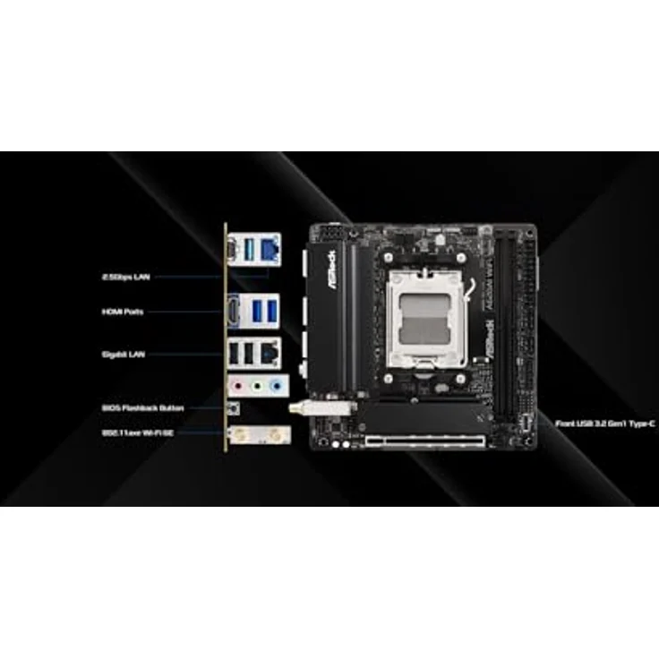 AsRock A620AI WiFi AM5 mITX Mainboard, DDR5 Unterstützung bis 128 GB, integriertes WLAN und Bluetooth, HDMI-Anschluss – Bild 4