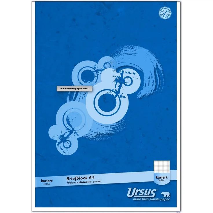 Ursus - Ludwig Bähr Notizblock A4, 70g, 50 Blatt kariert, geleeimt mit Deckblatt