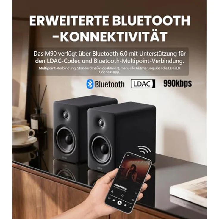 Edifier M90 Aktivlautsprecher 100W, Hi-Res 2.0 Lautsprechersystem mit Bluetooth 5.0 und HDMI eARC, schwarz – Bild 9