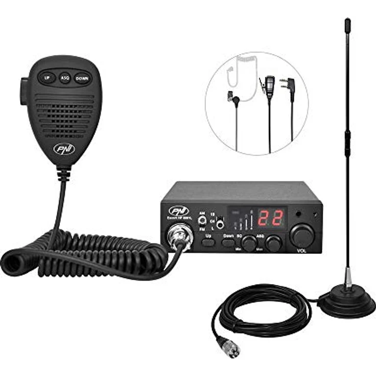 Paket Radiosender CB PNI Escort HP 8001L 4 W 12 V, 40 Kanäle + Antenne CB PNI Extra 40 mit Magnet, Länge 45 cm, 30 W – Bild 1