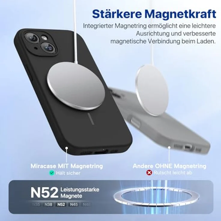 Miracase iPhone 15 Hülle mit MagSafe, Flüssigsilikon, kratzfestes Mikrofaser-Innenfutter, stoßfest, bleischwarz – Bild 4