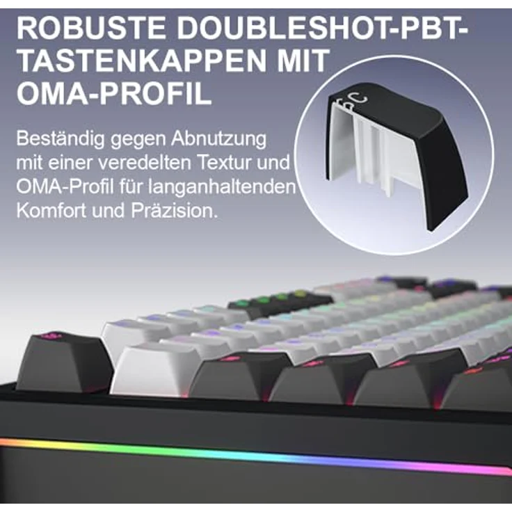 HATOR Skyfall Wireless 80, Mechanische Tastatur mit RGB-LED, USB + RF Wireless + Bluetooth, Schwarz-Weiß, Hot-Swap-Schalter – Bild 8