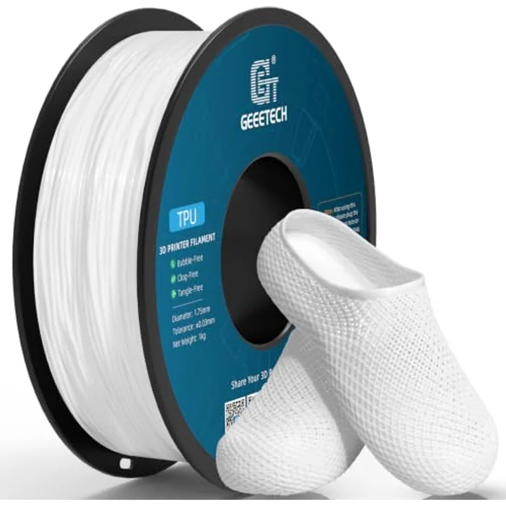 GEEETECH TPU 95A Filament, Weiß, 1kg Spule für 3D-Drucker mit hervorragender Schichthaftung und Flexibilität – Bild 1