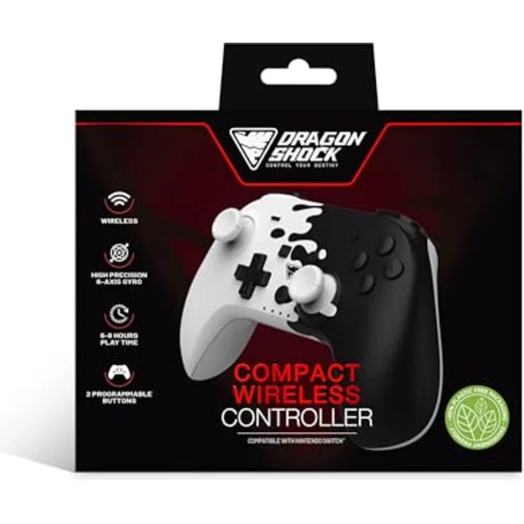 DRAGON SHOCK PopTop Compact Wireless Controller, OLED-Style, Schwarz/Weiß, für Nintendo Switch, Switch OLED, PC mit Turbo-Funktion und Vibrationsanpassung – Bild 4