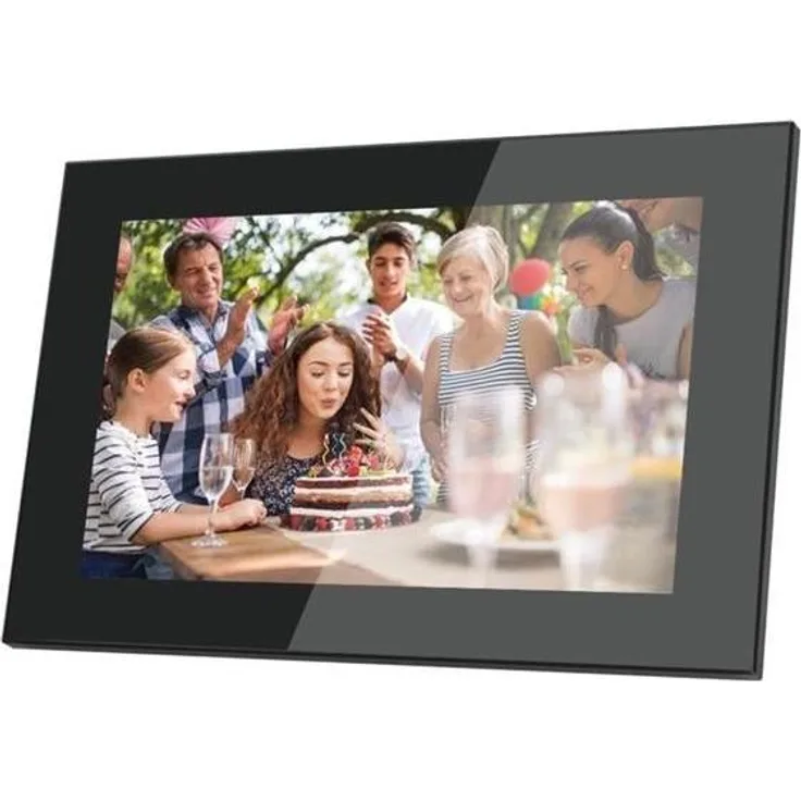 Lippa Frameo LPFR10GL, Digitaler Bilderrahmen 10" mit hochauflösendem Display, schwarzes Glasdesign, App-Unterstützung für Fototransfer