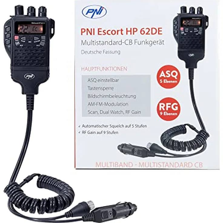 PNI Escort HP 62DE, Tragbare CB-Funkstation 4W, Multistandard, 12V, AM-FM, Multifunktionaler beleuchteter Bildschirm
