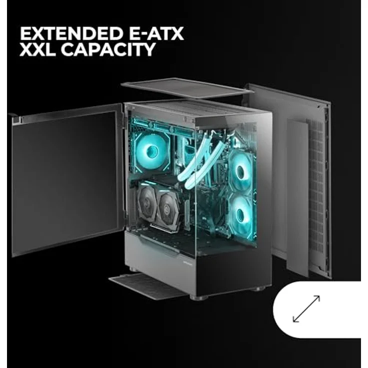 Mars Gaming MC-ULT, Tower-Gehäuse in Schwarz, kompatibel mit ATX, E-ATX, micro ATX, Mini-ITX, mit gehärtetem Glas und optimierter Kühlung, XXL-Kapazität für bis zu 7 Festplatten – Bild 5