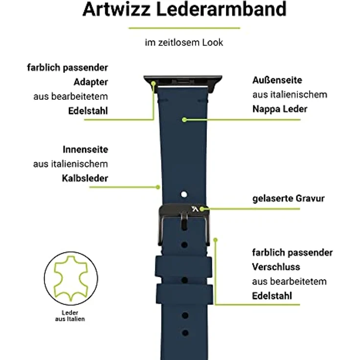 Artwizz WatchBand Leather Lederarmband für Apple Watch 42/44mm Navyblue – Bild 2