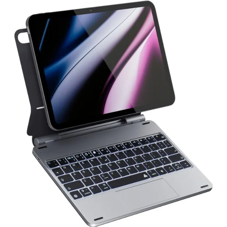 Epico Aluminium Backlit Keyboard Case, Tablet Tastatur mit Bluetooth und 7-farbiger Beleuchtung, Silber