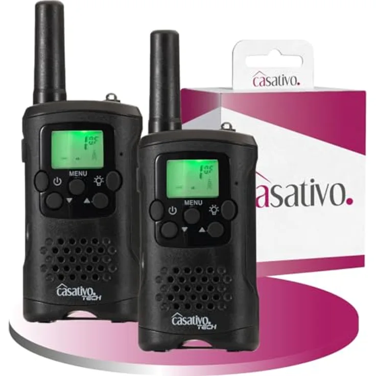 Casativo 2er-Set PMR-Funkgeräte, Walkie Talkie mit VOX und Taschenlampe, 10 km Reichweite, 8 Kanäle, für Abenteuer, Camping und Wandern