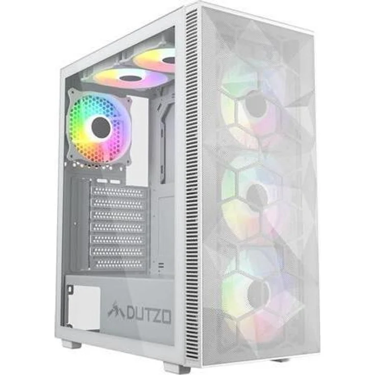 Dutzo C331 PWM ARGB, Miditower PC-Gehäuse mit seitlichem Sicherheitsglas, 4x 120mm RGB-Lüfter, weiss, für ATX/mATX/mini-ITX