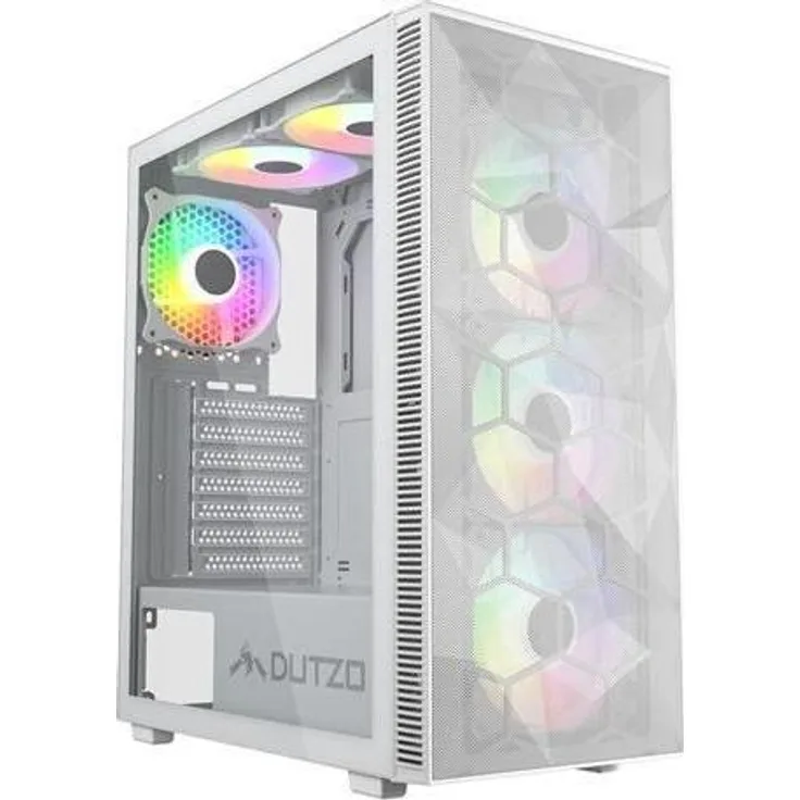 Dutzo C331 PWM ARGB, Miditower PC-Gehäuse mit seitlichem Sicherheitsglas, 4x 120mm RGB-Lüfter, weiss, für ATX/mATX/mini-ITX