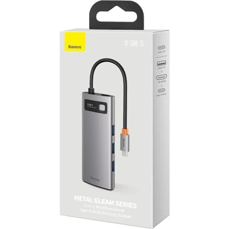 Baseus Metal Gleam 5 in 1 Hub Adapter, grau, USB Type C, 3x USB Type A 3.0, 4K HDMI, Reisegröße – Bild 5