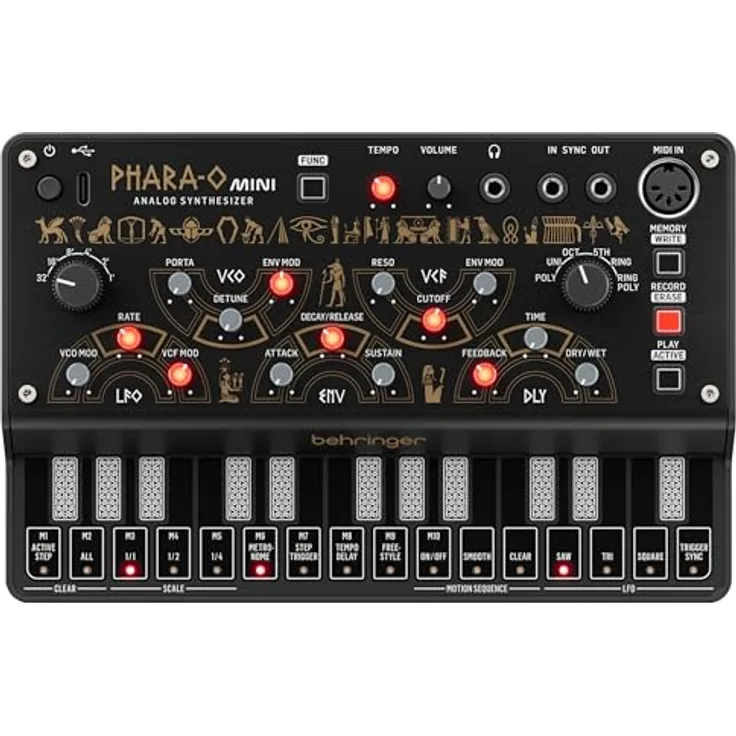 Behringer Phara-O Mini Synthesizer, kompakter analoger MIDI-Controller mit 3 Stimmen, Oszillator, Delay-Effekt und 27-tasten Keyboard
