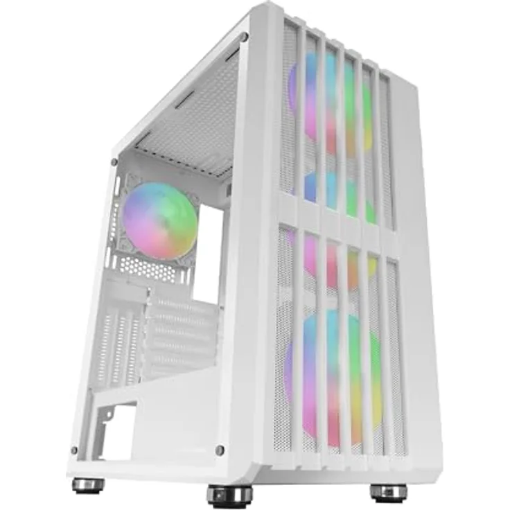 MARSGAMING MC-Vault, Gaming ATX-Gehäuse, 4X ARGB 120mm Lüfter, Vertikales Mesh-Frontpanel, Weiß