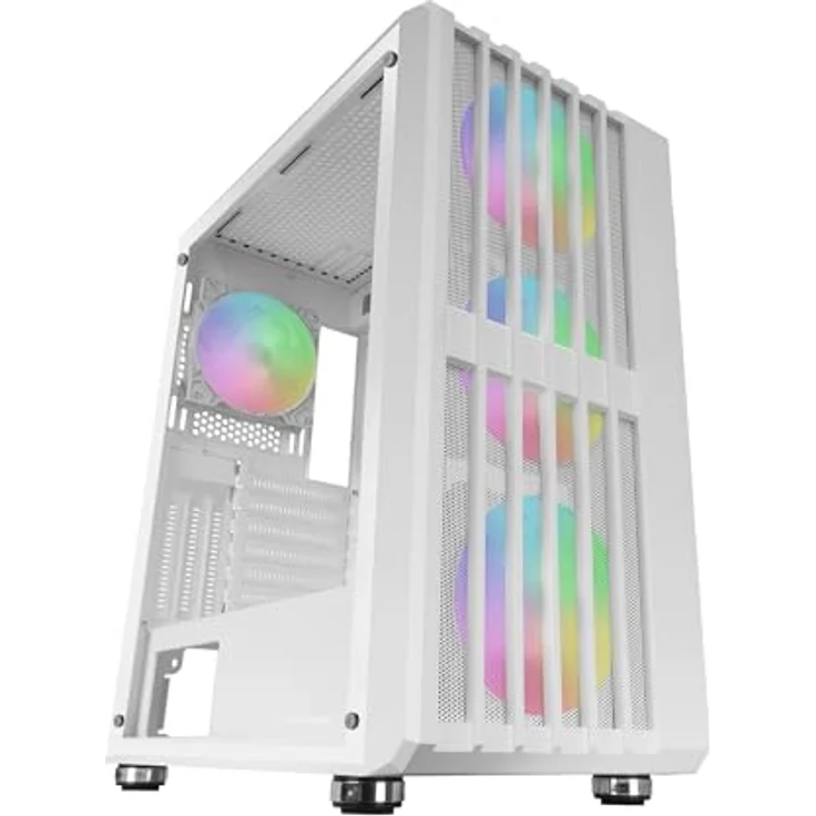 MARSGAMING MC-Vault, Gaming ATX-Gehäuse, 4X ARGB 120mm Lüfter, Vertikales Mesh-Frontpanel, Weiß – Bild 1
