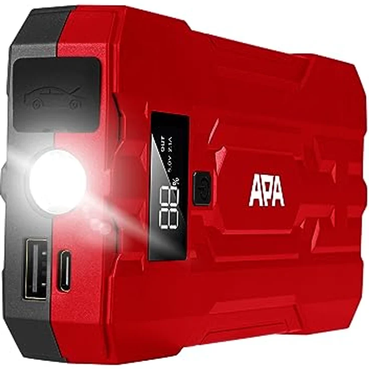 APA Lithium Powerpack 10.000 mAh, Starthilfe 400 A, USB-Anschluss, LED-Leuchte, schwarz – Bild 6