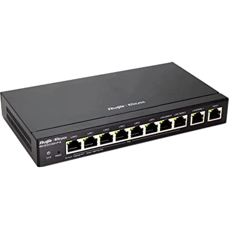 RUIJIE Reyee 10-Port High Performance Cloud Managed PoE Router mit verbesserter Abdeckung und erweiterter Sicherheit, schwarz