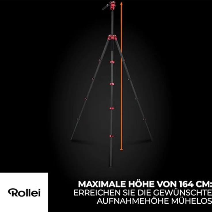 Rollei Easy Traveler Video Carbonstativ - 4,5 kg Tragkraft, 164 cm Höhe, Ultraleicht, Kompakt, Mühelose Feststellfunktion – Bild 3