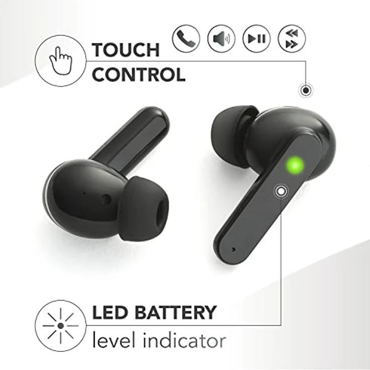 Music Sound | Bluetooth Kopfhörer Kabellos Intra-auriculaires | In-Ear Wireless für Smartphones mit 5-Fach Ladecase – 5h Akkulaufzeit Fantasy Charbon, BTMSTWSINEAR221 – Bild 2