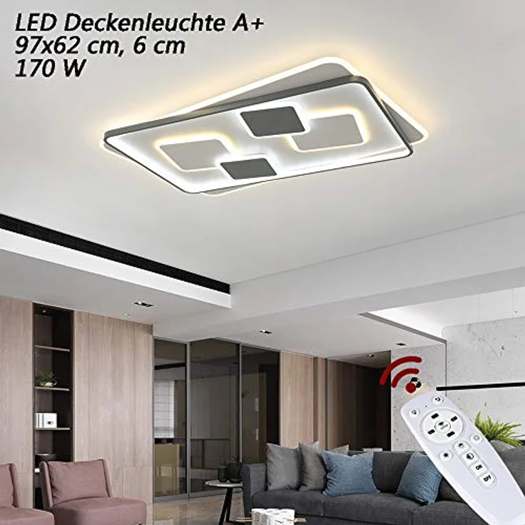 Eurotondisplay 9643CFX 97x62 cm, H6cm LED Deckenleuchte mit Fernbedienung Lichtfarbe/Helligkeit einstellbar dimmbar (9643-CFX 97x62 cm, H 6) - Acryl-Schirm weiß/grau, stufenlos einstellbare Lichtfarbe und Helligkeit, Night Light Modus – Bild 2
