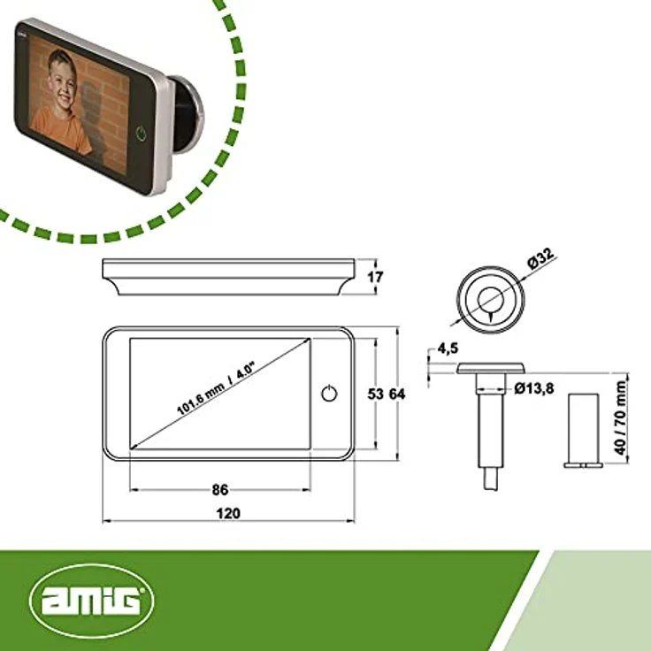 Amig - Digitaler Türspion mit 4'' LCD-Display | Video-Kamera-Spion | Einfache Installation und Verwendung | Spion: 14-28mm | Silber Farbe – Bild 4