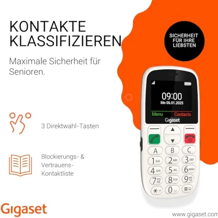Gigaset GL395, Mobiltelefon mit 2,2 Zoll Display, SOS-Notruftaste, IP44 Schutz, Weiß – Bild 4