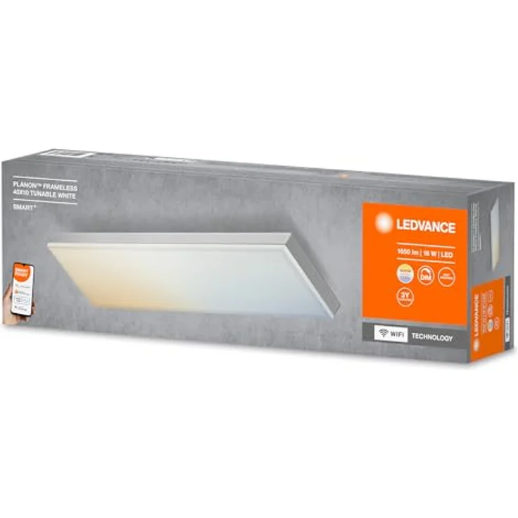 LEDVANCE SMART+ WIFI PLANON FRAMELESS Smarte LED Deckenleuchte, Panel für Innen mit WiFi Technologie, Lichtfarbe änderbar (3000K-6500K), 400mm x 100mm, Kompatibel mit Google und Alexa Voice Control – Bild 9