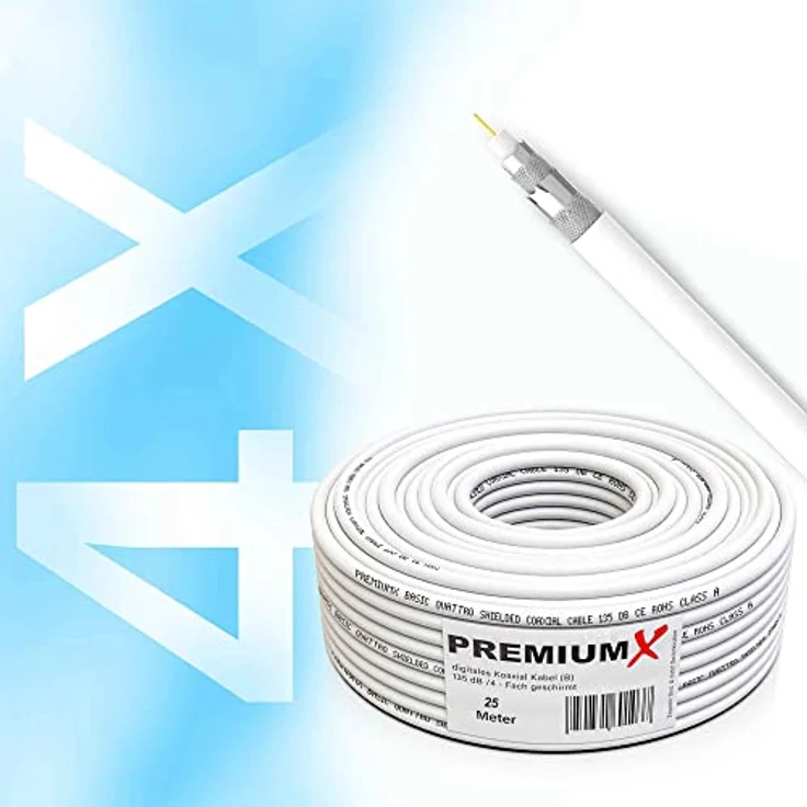 25m Koaxial Kabel 130 dB 4-Fach geschirmt, SAT Koax Antennenkabel 130dB 3D FullHD 1080p HDTV tauglich + 10x F-Stecker 7,5mm Vergoldet Gratis !!! – Bild 8