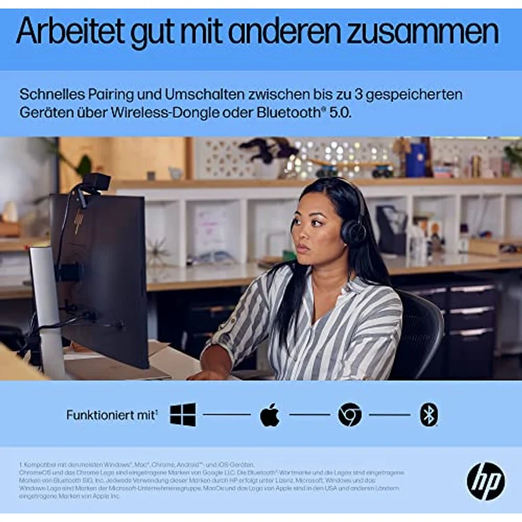HP 710 Maus | wiederaufladbar via USB-C | 6 Tasten | 3.000 dpi | geräuschlos | bis zu 90 Tage Akkulaufzeit | 2,4-GHz-Dongle oder Bluetooth | 84 g | Schwarz - Preisvergleich – Bild 3