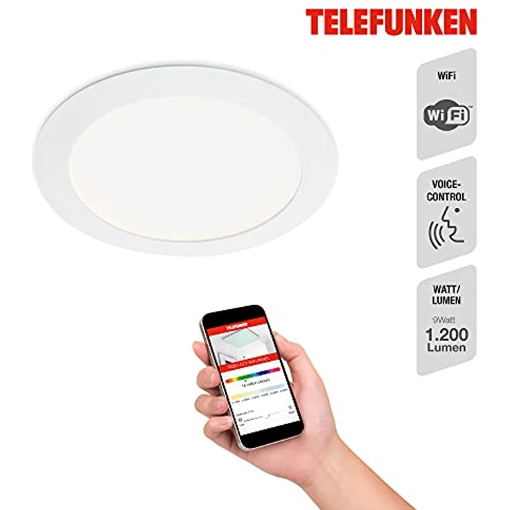 Telefunken LED-Einbauleuchte Virgo, dimmbar, RGBW-Farbwechsel, smart steuerbar, weiß, Ø 17 cm – Bild 2