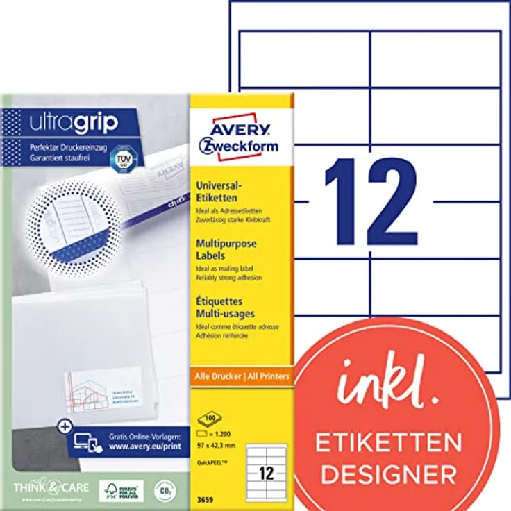 Zweckform 3659 Avery Etiketten 97 x 42.3mm weiß