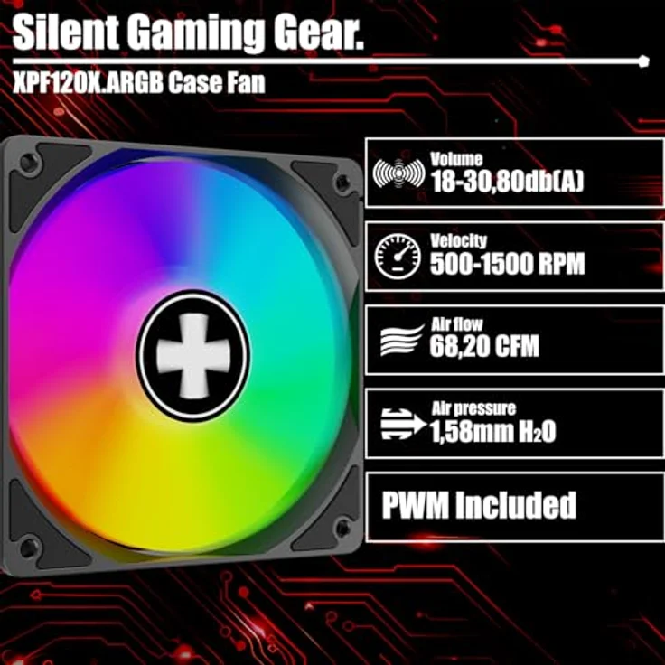 Xilence XPF120X.ARGB 120mm Gehäuselüfter, PWM gesteuert mit ARGB-Beleuchtung, leise & effizient, Hydro-Lager, hoher Luftdurchsatz für Gaming-Setups – Bild 2
