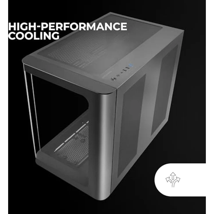 Mars Gaming MC-FUSION Gaming ATX Gehäuse, Doppelkammerdesign mit durchgehend gebogenem Glas, Schwarz, unterstützt 10 Lüfter und 360-mm-Flüssigkeitskühlung – Bild 3