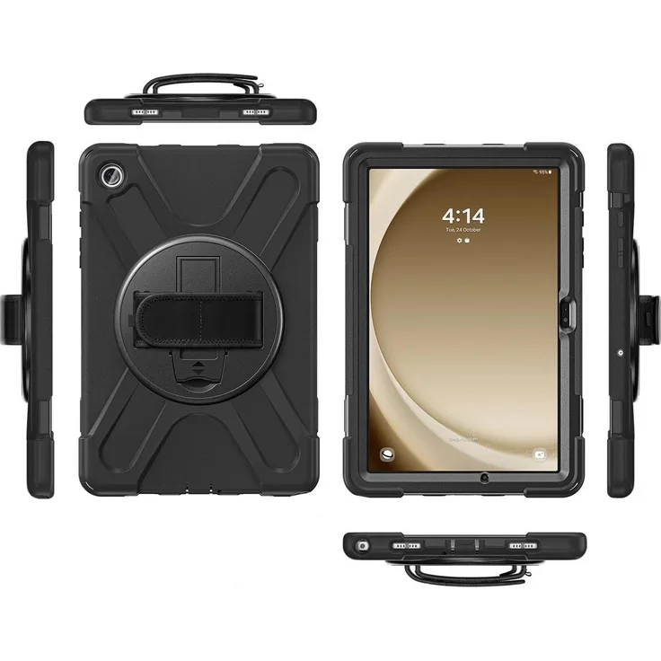 4smarts Rugged Tablet Tasche für Galaxy Tab A9+, Robuste Hülle mit 360° drehbarem Ständer und verstellbarem Griff, Schwarz