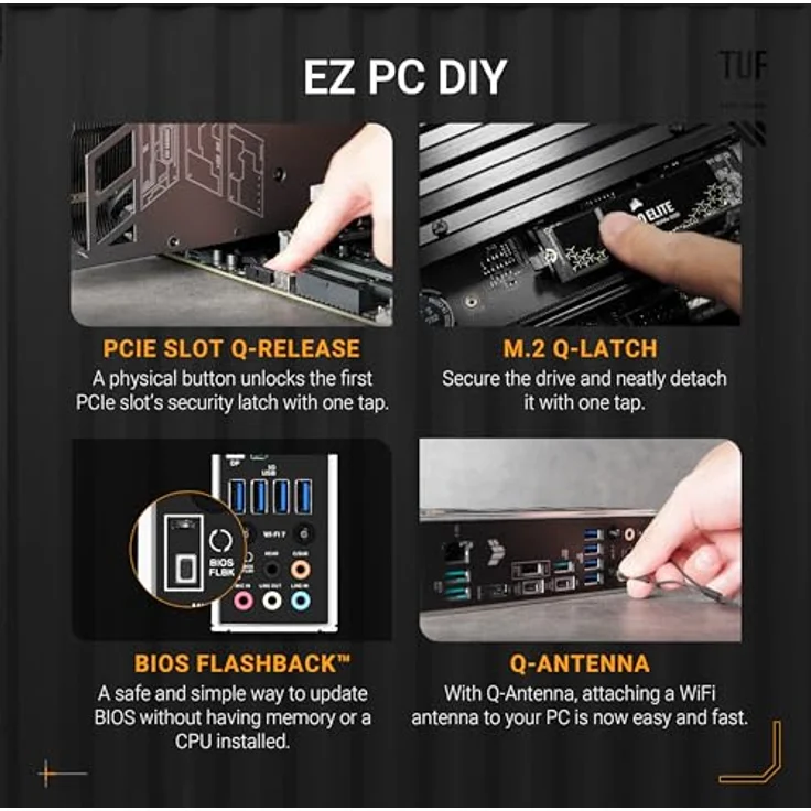 ASUS TUF Gaming X870-PLUS WiFi Mainboard Sockel AM5 (AMD, ATX, PCIe 5.0, DDR5, 16+2+1 Power Stages, 4X M.2, WiFi 7, 2,5Gb Ethernet, USB4, HDMI) - Robuste Stromversorgung, Intelligente KI-Lösungen, PCIe 5.0, Ultraschnelle Netzwerke, DIY-freundliches Design – Bild 4
