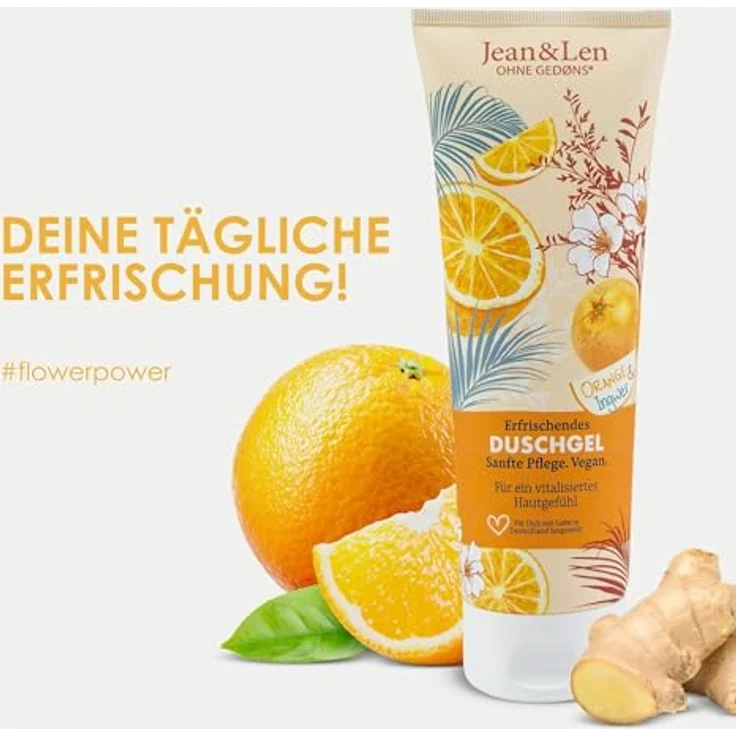 Jean & Len Duschgel Orange & Ingwer, erfrischendes pH-hautideales Duscherlebnis, 250 ml, veganes Duschgel ohne Parabene & Silikone – Bild 3
