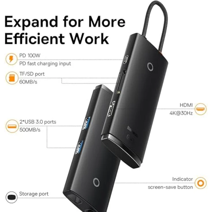 Baseus Amblight Powerbank 30000mAh 65W PD3.0 QC3.0 4X USB / 1x Type C + Kabel weiß (PPLG-A02), WKQX050101 – Bild 3