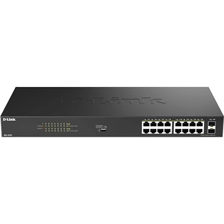 D-Link DGS-1018P, 18-Port Gigabit Unmanaged PoE Switch mit 16 PoE+ Ports (240W), 2 SFP-Uplinks, Plug-and-Play, geräuschoptimiertes Metallgehäuse, Rackmount, IEEE 802.3af/at – Bild 1