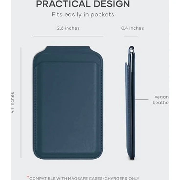 SATECHI Magsafe Wallet und Double Flap Stand mit Magnetfunktion, iPhone Wallet mit 4 Kartenfächern, Frontklappe NFC Pass Through für iPhone 15, iPhone 14, iPhone 13, iPhone 12 – Vegan Leder, Blau – Bild 2