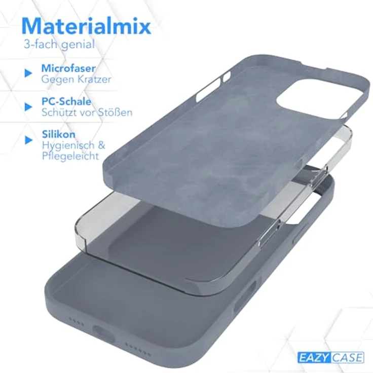 EAZY CASE Premium Silikon Handyhülle für iPhone 16 Pro Max, Slimcover mit Kameraschutz, Microfiber-Innenseite, Stahl Blau – Bild 5