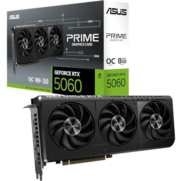 ASUS Prime GeForce RTX 5060 OC Edition, 8GB GDDR7 Grafikkarte mit DLSS 4, PCIe 5.0, 3x DisplayPort 2.1b, 1x HDMI 2.1b, 2,5-Slot Design – Bild 1
