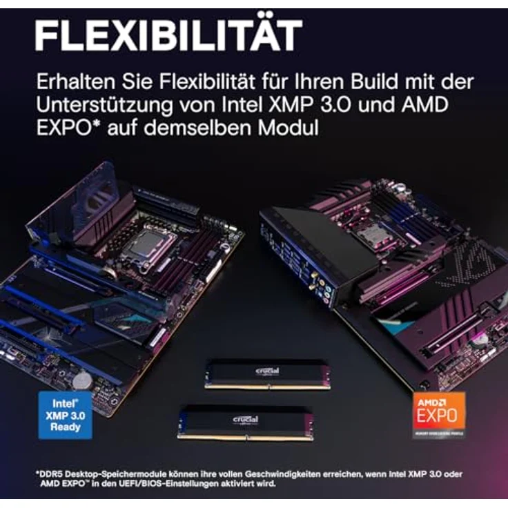 Crucial Pro DDR5 RAM 32GB Kit (2x16GB) 6000MHz CL36, Overclocking Edition, Intel XMP 3.0 / AMD Expo, PC Computer Arbeitsspeicher 32GB DDR5 - CP2K16G60C36U5B - Preisvergleich – Bild 3