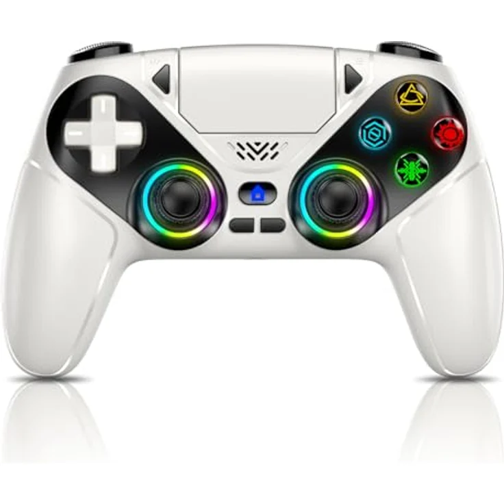 Gamrombo RGB Wireless Controller für PS5/PC/iOS/Android, Bluetooth Gamepad mit Back Paddles, Turbo-Funktion, 6-Achsen Sensor, Dual Vibration, integrierte Lautsprecher - Weiß – Bild 1