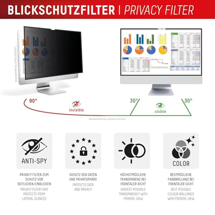 Displex PRIVACY SAFE Magnetischer 2-Wege Blickschutzfilter für iMac 24" M1 (2021)/ M3 (2023)/ M4 (2024), 60° Betrachtungswinkel, matte Anti-Reflex- und glänzende Seite, bluetlight-filter, einfache magnetische Befestigung – Bild 3