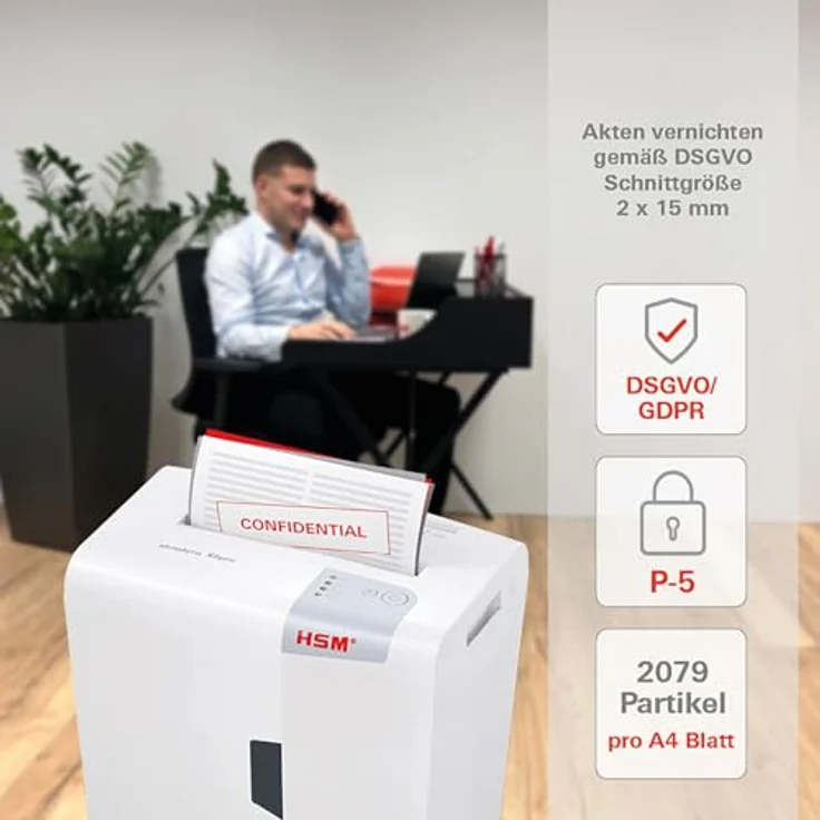 HSM shredstar X6pro Aktenvernichter, Sicherheitsstufe P-5, 6 Blatt (Partikelschnitt) mit CD-Schredder – Bild 7