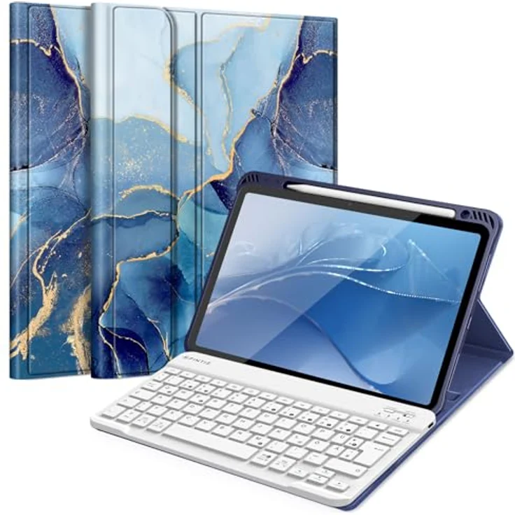 Fintie Tastatur Hülle für iPad Air 11 Zoll M2, iPad Air 6/5/4 (2024/2022/2020) 10,9 Zoll, Ozean Marmor, magnetisch Abnehmbarer Keyboard, TPU Rückschale, Stifthalter – Bild 1